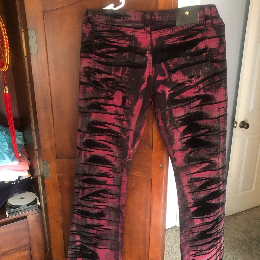 Versace Medusa red leopard print jeans
